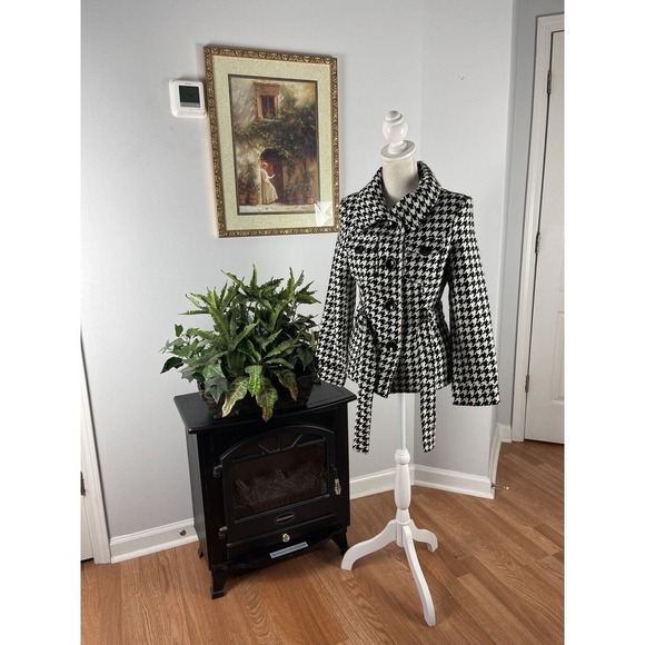Last Kiss Women's Black & White Long Sleeve 4-Button Tie Closure Jacket Coat SM - Picture 6 of 10